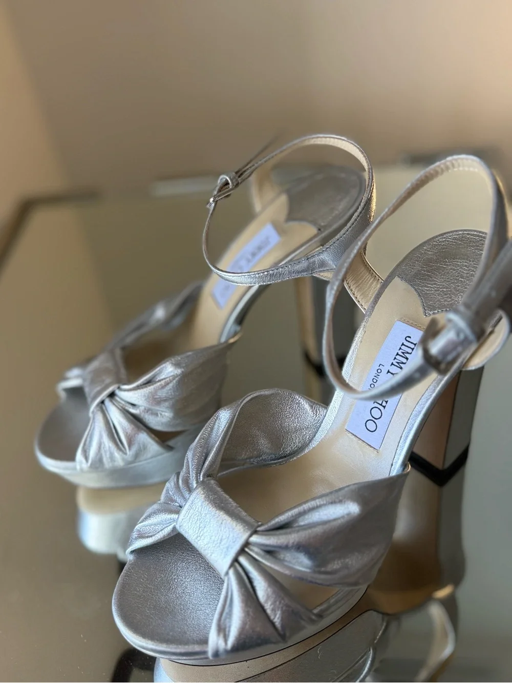 Jimmy CHOO Heloise 120 Silver Metallic Nappa Leather Sandals $1,095 39.5